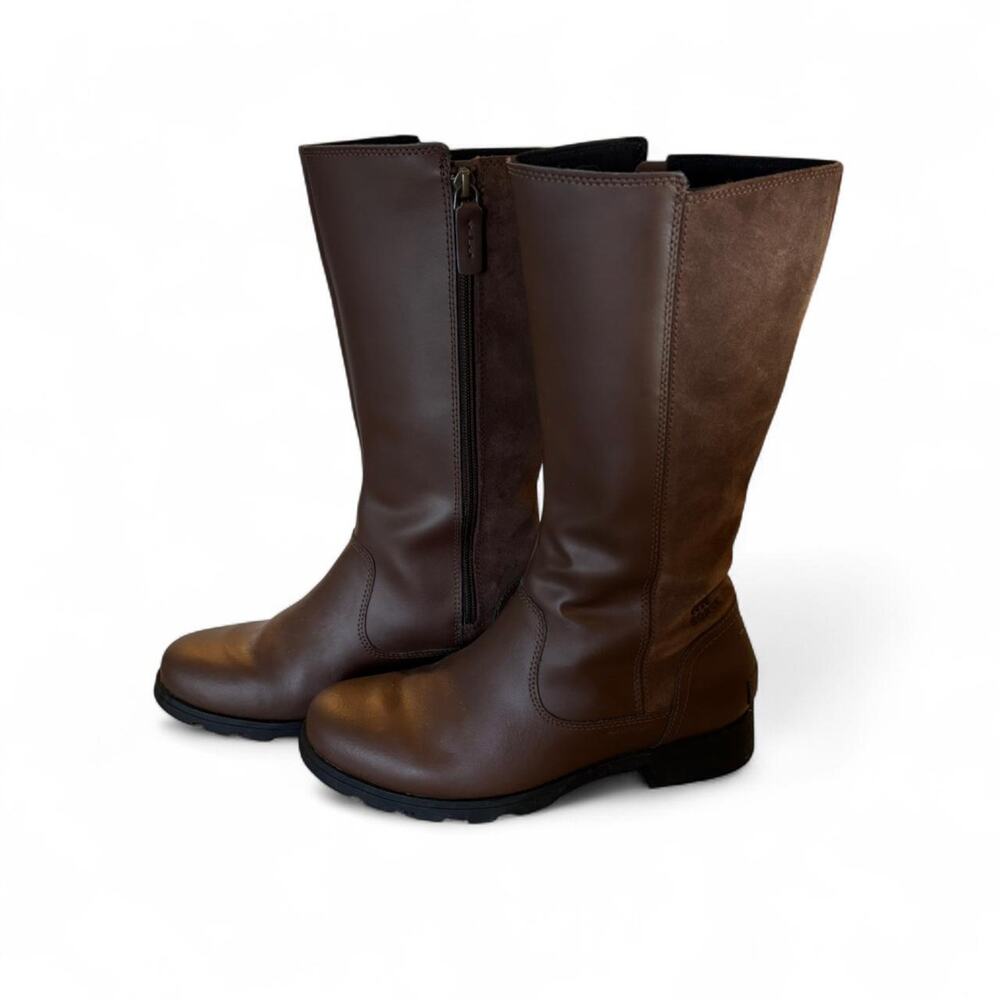 SOREL Brown Leather & Suede Waterproof Mid-Calf Boots Side Zip-Women's 7/Girls 5